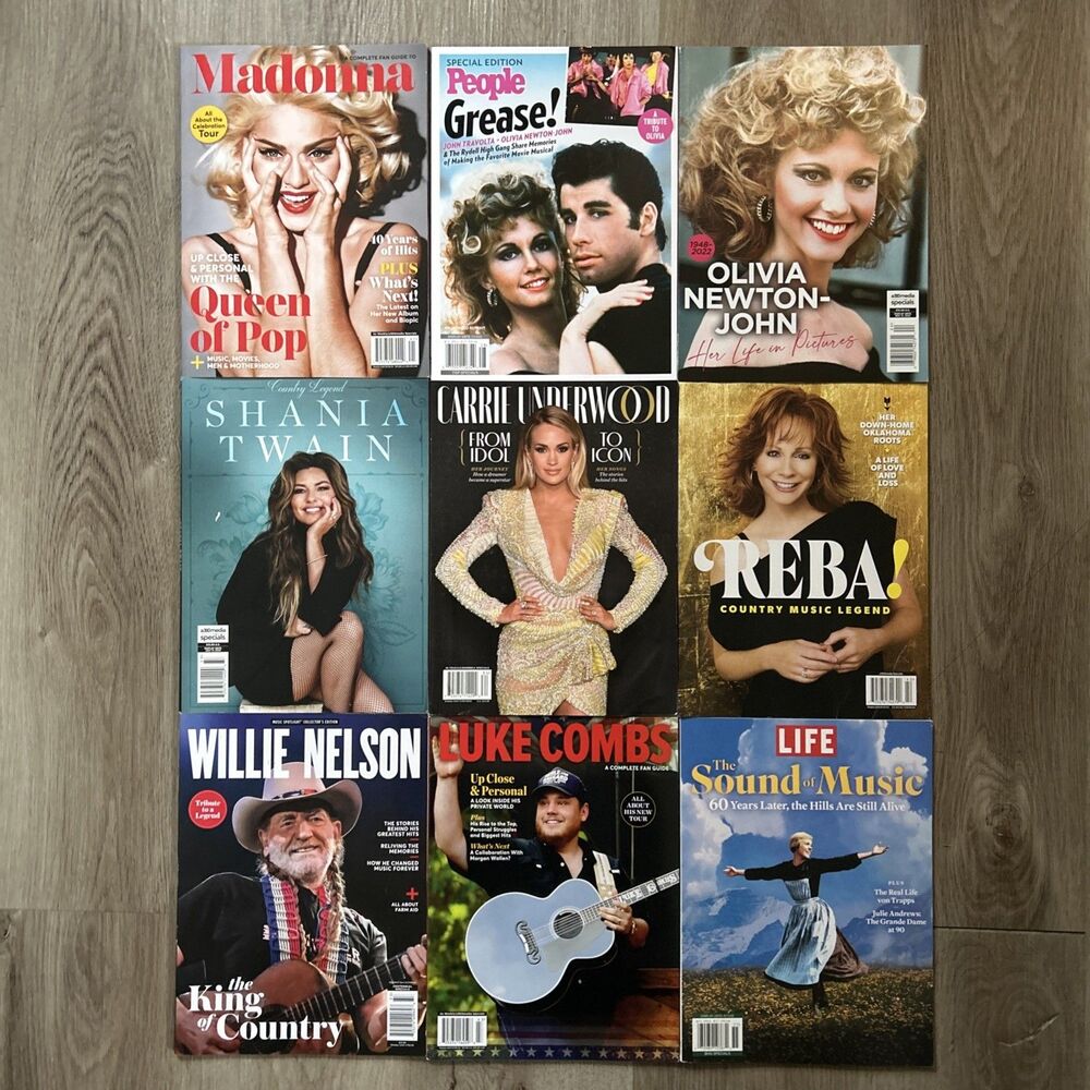 People Life Magazine Country Music Lot of 9 Reba Willie Nelson Madonna Grease